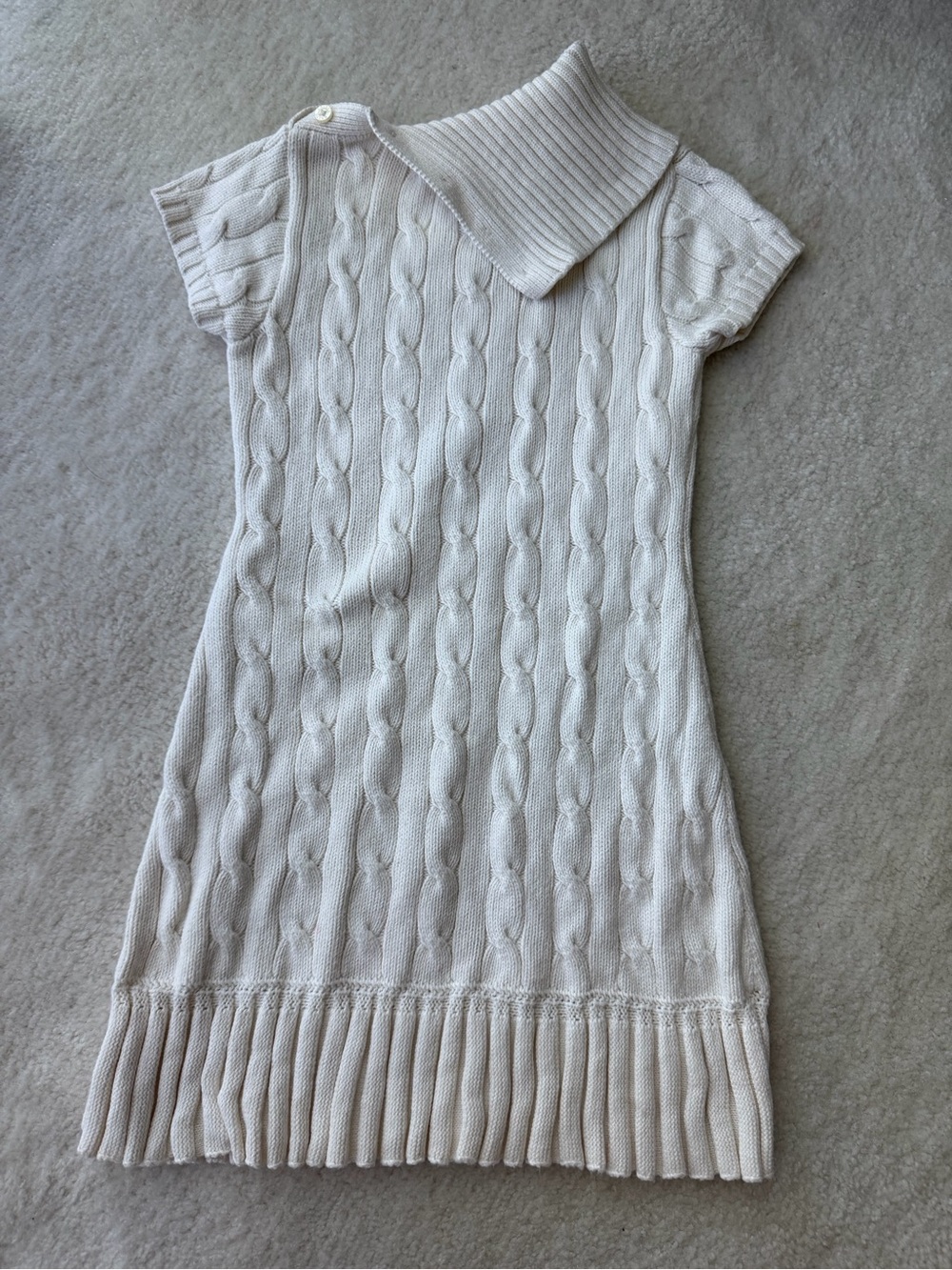 Ralph Lauren White Cream Cable-Knit Polo Collar Tunic Sweater Dress